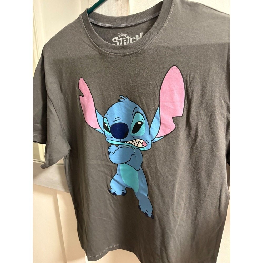 Disney Stitch Grumpy Graphic Tee Slate Gray XS Short Sleeve Cotton JT25758